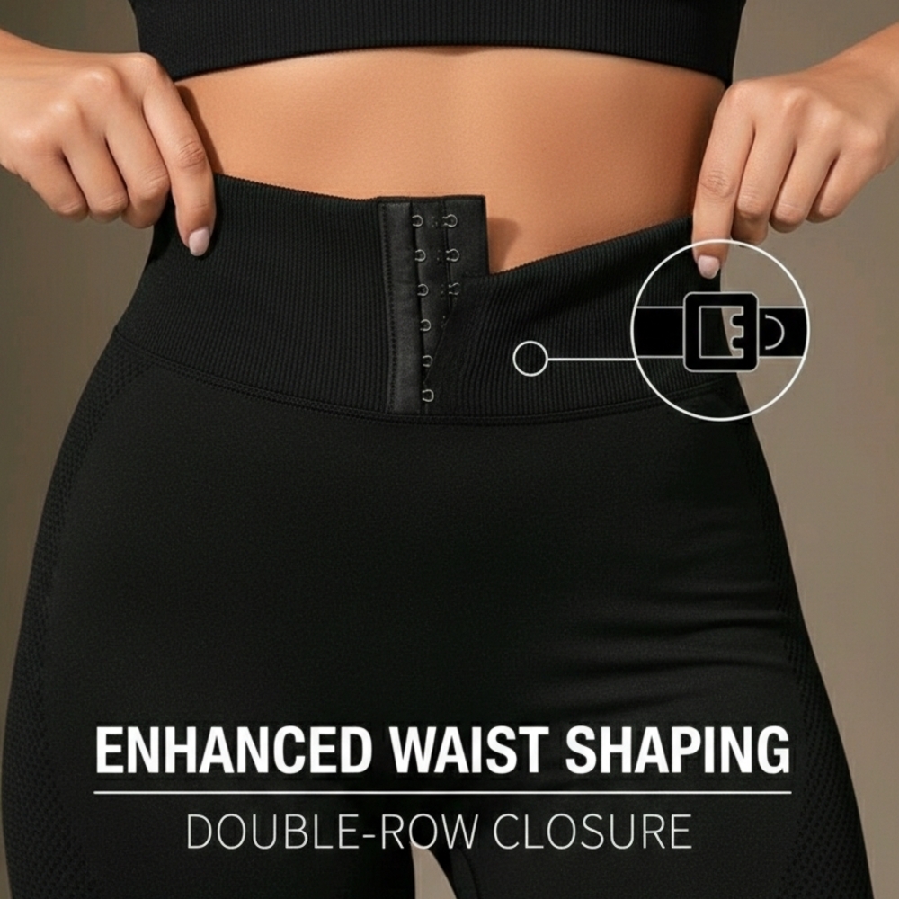 High-Waisted Black Leggings with Enhanced Waist Shaping